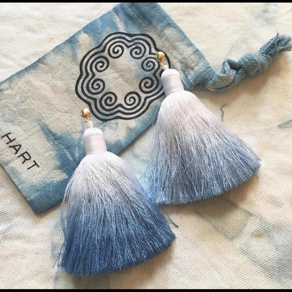 Indigo dipped ombré tassel earrings